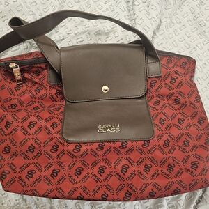 Cavalli Class Red and Brown Women's Nylon Bag